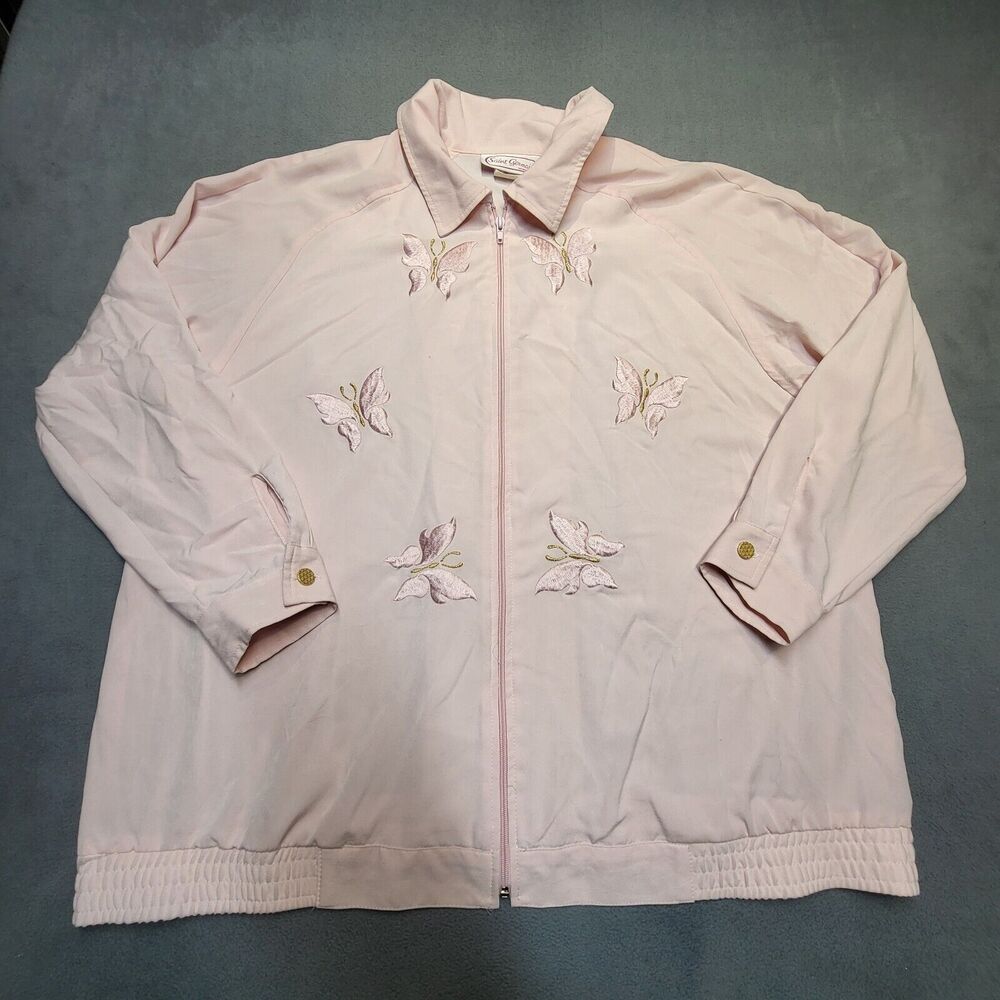 Vintage Saint Germain Jacket Womens 2X Pink Embroidered Butterfly Grandma Core